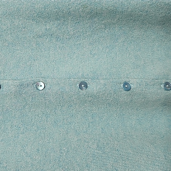 Valerie Stevens 2Ply 100% Cashmere Turquoise Cardigan Sweater SzL Soft Feminine - Picture 2 of 6